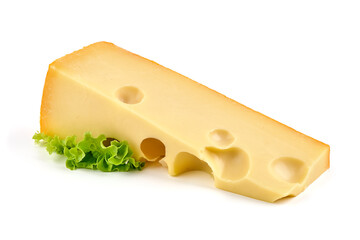 Maasdam cheese block, isolated on white background. High resolution image.