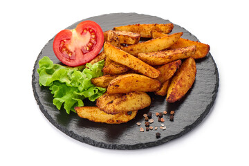 Baked Potato Wedges, isolated on white background.