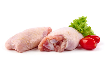 Raw chicken leg quarters, isolated on white background. High resolution image.