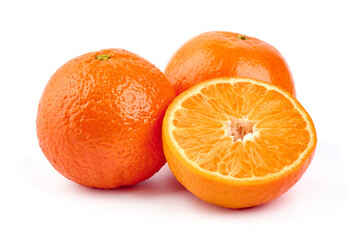 Tangerine with slices isolated on the white background.