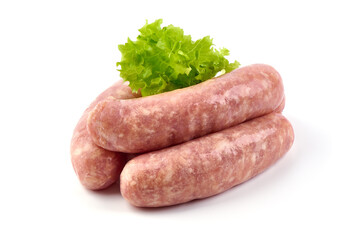 Raw German Pork Sausages, munich sausage, isolated on white background.