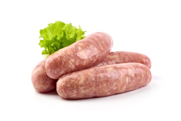 Raw German Pork Sausages, munich sausage, isolated on white background.
