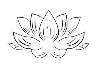 Obraz premium simple lotus drawn in outline style. Black and white logo symbol of harmony 