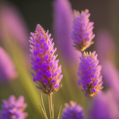 Obraz premium Generative AI: Fresh lavender flower scolored in shades of lilac close up in the meadow