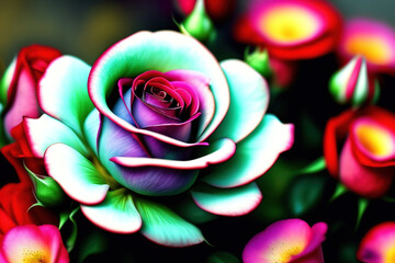 Generative AI: Fresh roses flowers colored in shades of pink close up
