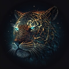 A Glowing Lines Digital Art of a Tiger Isolated on a Dark Black Background A Minimalistic and Modern Interpretation of Nature's Predator genartive ai