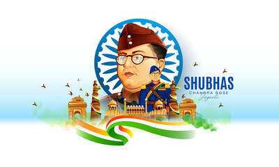 illustration of Indian background with Nation Hero and Freedom Fighter Subhash Chandra Bose © VectorCreative