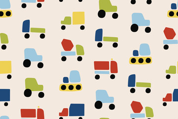 CUTE AND COLORFUL DOODLE  VEHICLE, CARS, TRACTORS AND TRANSPORT IN SEAMLESS PATTERN EDITABLE FILE