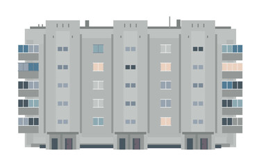 One five-story eastern European building in front view isolated, old soviet building architecture flat style © Oceloti