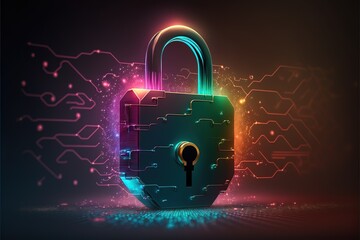 Cyber security, data protection, cyberattacks concept on blue background. Database security software development. Online security concept. AI