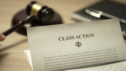 Class Action Legal Law Document With Judge Gavel Closeup
