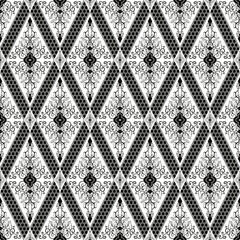 Geometric Black Damask Ethnic Seamless Floral Pattern for fabric, curtain, background, carpet, wallpaper, clothing, wrapping, batik, fabric, illustration pattern style