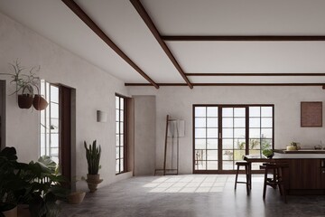 Fototapeta na wymiar Luxury Spanish Modern Villa Oasis Interior and Jungle Views Made with Generative AI