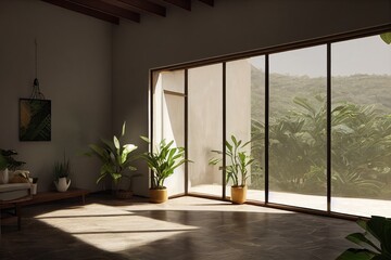 Beautiful Spanish Modern Interior with Plants Made with Generative AI