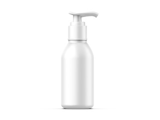 White matte plastic bottle with dispenser mockup for liquid soap, shampoo, shower gel, lotion, body milk. 3d render illustration
