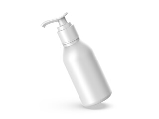 White matte plastic bottle with dispenser mockup for liquid soap, shampoo, shower gel, lotion, body milk. 3d render illustration