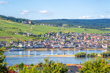 Blick über Rüdesheim am Rhein, Rheingau, Deutschland 