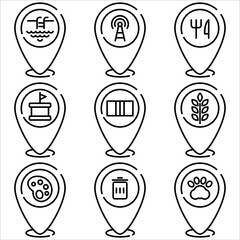 Marker pin icon set outline style part seven