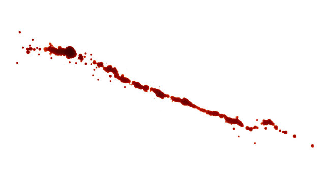 Long row of dark blood drops. Isolated png with transparency