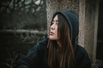 Portrait of addict drug asian woman,alcoholic woman concept