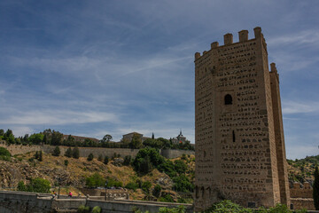 Tower on the Alcantara Bridge in Toledo, Spain, in a sunny day