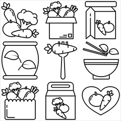 Vegetarian Day icon set outline style part three