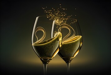 champagne glasses on black background