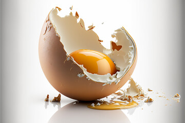 broken egg on isolated white background. Generative AI