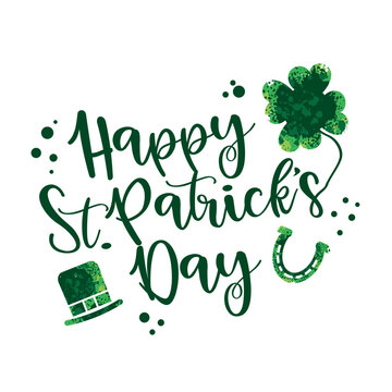 Happy Saint Patrick's Day Vector illustration and Greeting Card with calligraphy