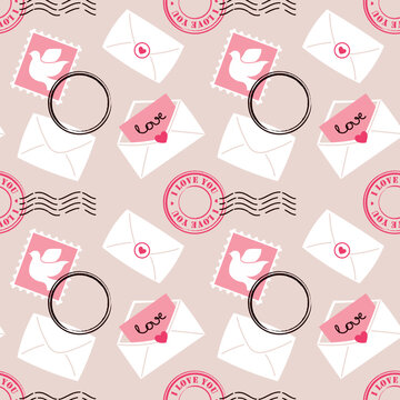Valentine's seamless pattern with love envelopes. Vector illustration in doodle flast style
