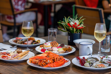 Fine Dining food in Luxury Restaurant with Steamed Red Crab Meal