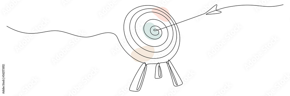 Aufkleber target with arrow continuous line drawing. hand drawn linear goal circle with pastel shapes. vector 