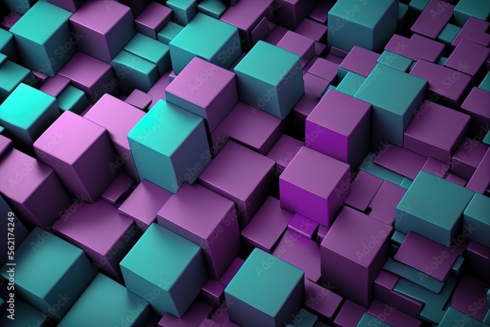 Poster purple and turquoise blocks form an abstract backdrop. the business. generative ai