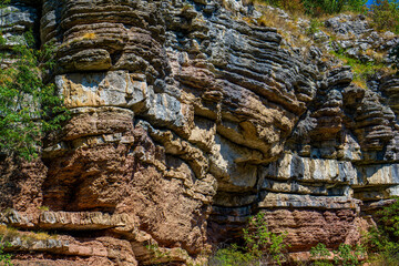 Geological formations at Boljetin river gorge in Eastern Serbia