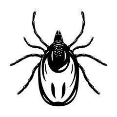 One adult mite in black and white colors in top view, illustation of dangerous insect
