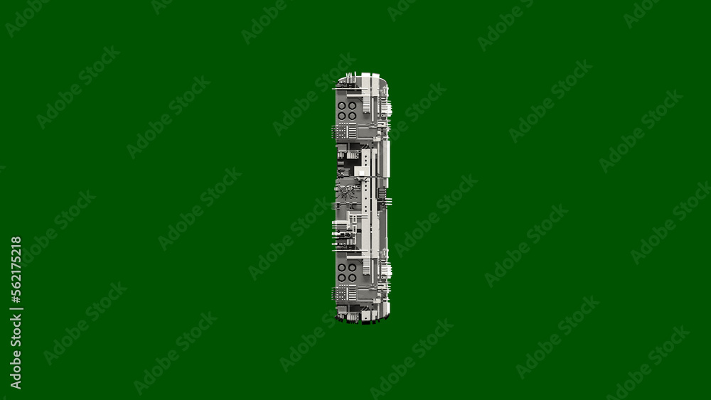 Poster letter i - cyber metal scrap font on chroma key screen, isolated - object 3d rendering