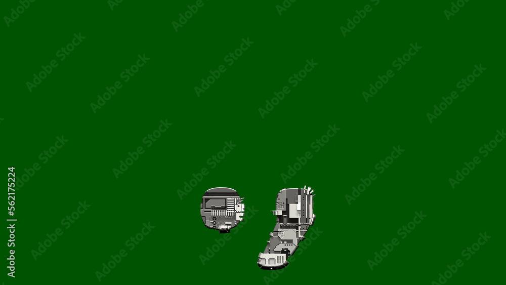 Poster period (full stop) and comma - cyber metal scrap font on chroma key screen, isolated - object 3d ren