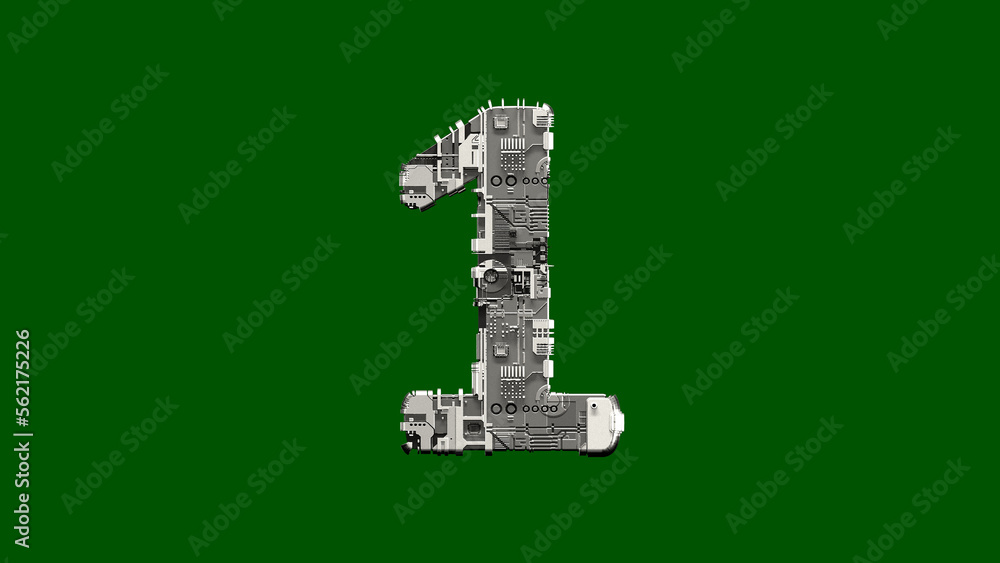 Poster number 1 - cyber scrap metal font on green screen, isolated - object 3d rendering