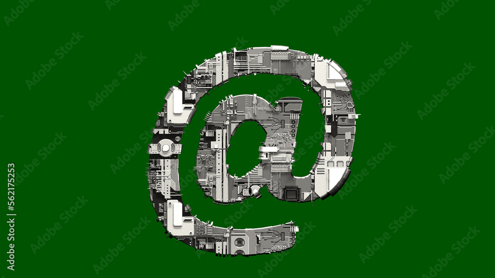 Poster at sign - cyber scrap metal alphabet on chroma key screen, isolated - object 3d rendering