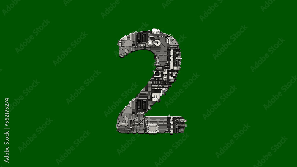 Poster number 2 - cyber metal scrap alphabet on chroma key screen, isolated - object 3d rendering