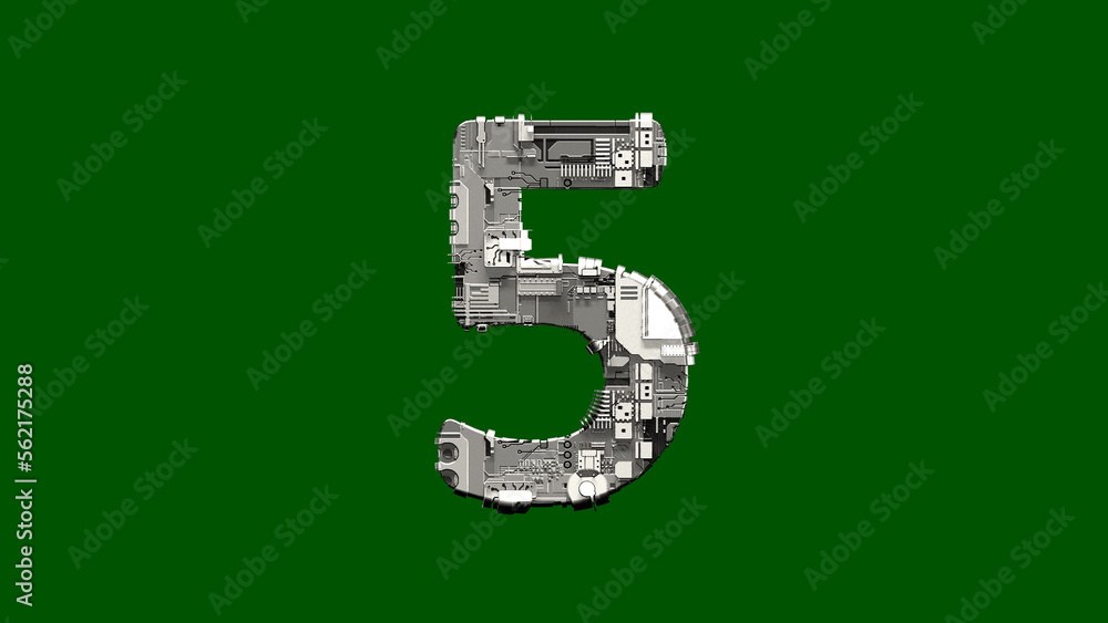 Poster number 5 - cyber scrap metal font on chroma key screen, isolated - object 3d rendering