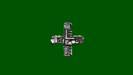 Obraz premium plus - cyber metal scrap alphabet on green screen, isolated - object 3D illustration