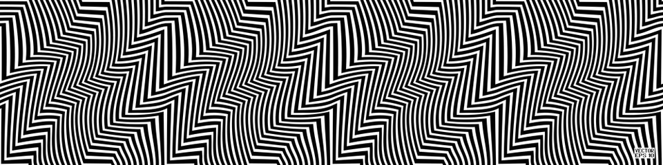 Seamless Abstract Black and White Geometric Pattern with Stripes. Optical Psychedelic Illusion. Curved Steps on the Path. Vector. 3D Illustration