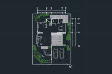 Detailed townhouse section, floor plans, apartments layout. Vector blueprint for architectural vector