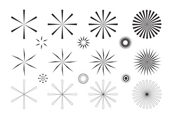 Vintage Sunburst Collection, Black and White Sun Vector Icons, Bursting Sun Rays, Star Pictograph, Speed Lines