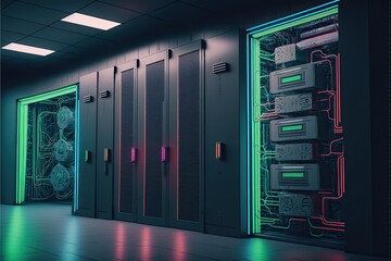 Technology data center server room. Generative AI
