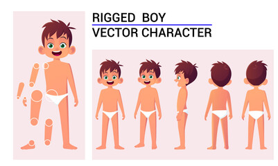 Cartoon Boy Character Creation Set For Animation, Boy Wearing Underwear - obrazy, fototapety, plakaty