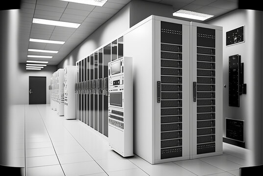 High-tech data center with rows of servers and advanced cooling systems, generative ai