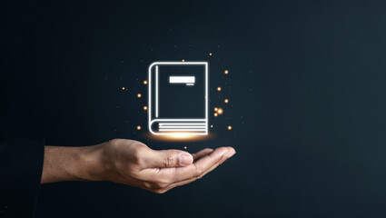 Hands holding book for learning educate, study knowledge to creative thinking idea and problem solving solution, learning online education course degree certificate.