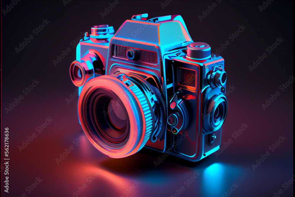 Aufkleber beautiful abstract camera in neon lights . generative ai technology
